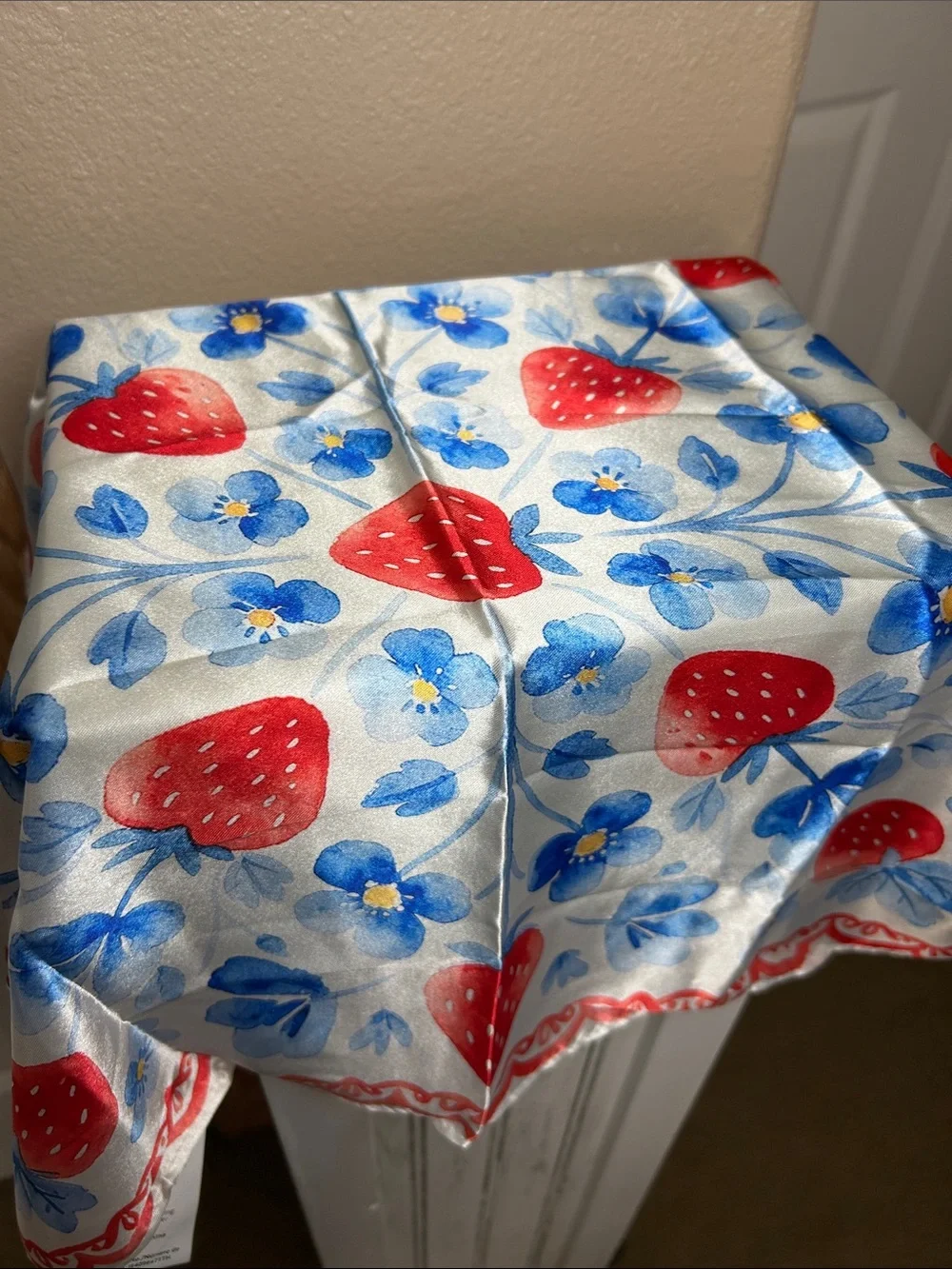 Strawberry Floral Print Scarf Red, White & Blue
